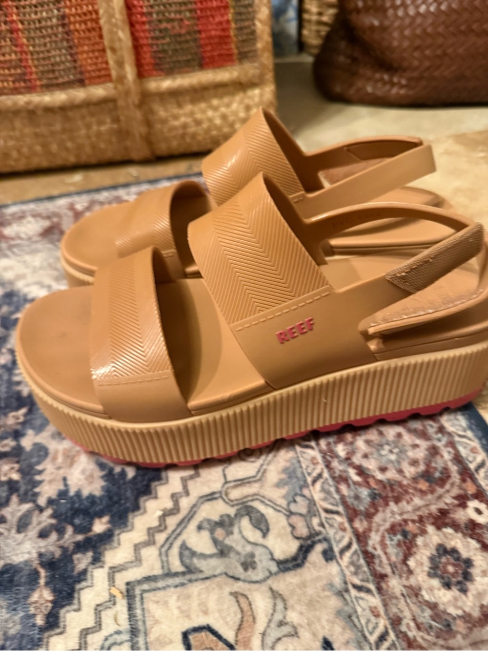 Reef Women's Platform Slingback Sandals in Tan with Pink Accent